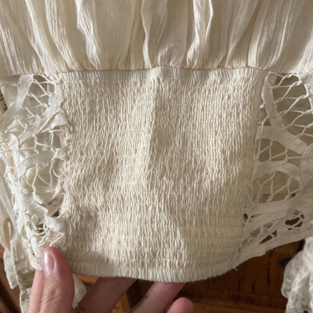 Free People Sorelle Lace V-Neck White Ivory Lace Crop Top Blouse - Picture 5 of 16